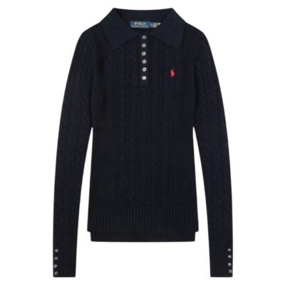 Ralph Lauren Cable-Knit Cotton Long Sleeve Wmn’s Polo “Navy Blue”