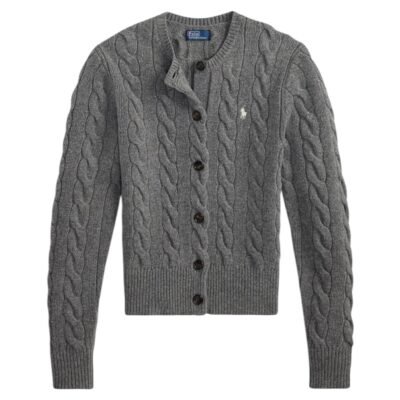 Ralph Lauren Pony Crewneck Cable-Knit Wool And Cashmere Cardigan βDark Greyβ
