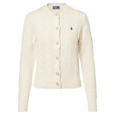 Ralph Lauren Pony Crewneck Cable-Knit Wool And Cashmere Cardigan ‘White’