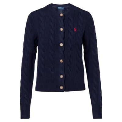 Ralph Lauren Pony Crewneck Cable-Knit Wool And Cashmere Cardigan ‘Blue’