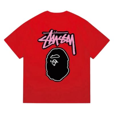 BAPE x STUSSY Ape Head Pink Letter Print “Red”