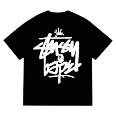 BAPE x STUSSY Ape Head Crown White Letter Print “Black”
