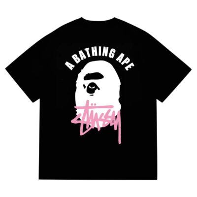 BAPE x STUSSY Ape Head White/Pink Letter Print “Black”
