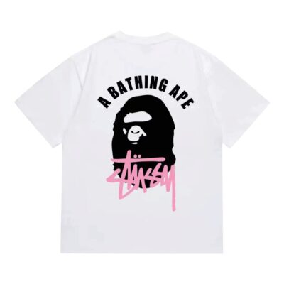 BAPE x STUSSY Ape Head Black/Pink Letter Print “White”