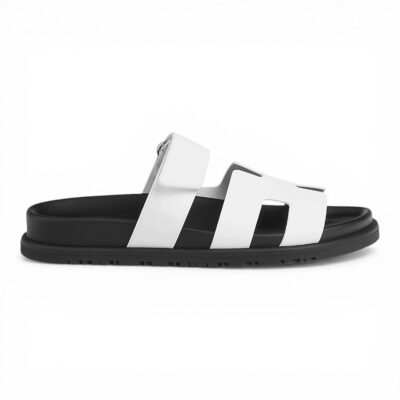 Hermes Chypre Sandal Noir Calfskin Leather “White/Black”