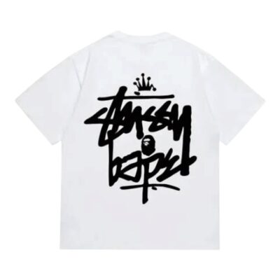 BAPE x STUSSY Ape Head Crown Black Letter Print “White”