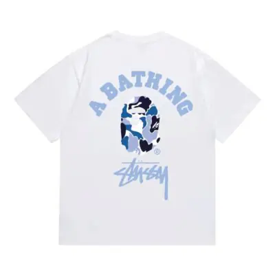 BAPE x STUSSY Camo Tee “White/Blue”
