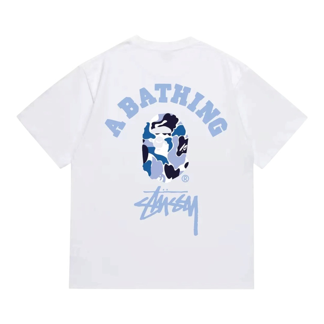 BAPE x STUSSY Camo Tee “White/Blue”